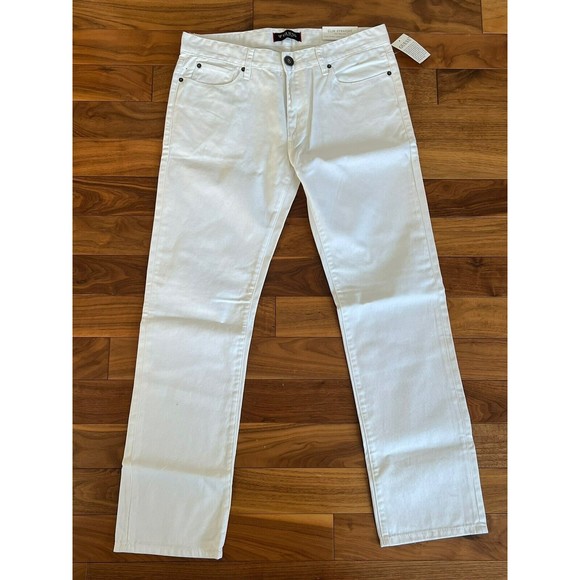 New Guess White Jeans Mens Slim Straight Del Mar Fit Size 33 100% Cotton Flaw* - Picture 11 of 12